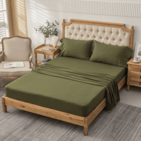 COTTON FITTED BED SHEET - OLIVE GREEN