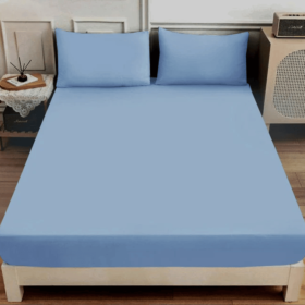 COTTON FITTED BED SHEET - SKY BLUE