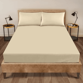 COTTON FITTED BED SHEET - BEIGE