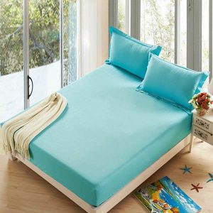 Fitted bed sheet cyan blue