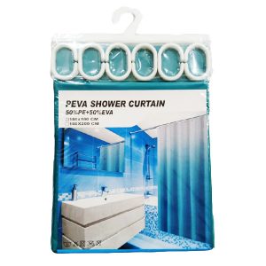 White and Blue PEVA Waterproof Shower Curtain Bathroom 01