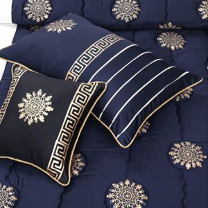 Bridal bed sheet comforter set baroque blue pillow
