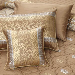 Bridal bed sheet comforter set gold pillow