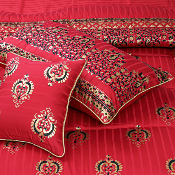 Bridal bed sheet comforter set royal garnet pillow