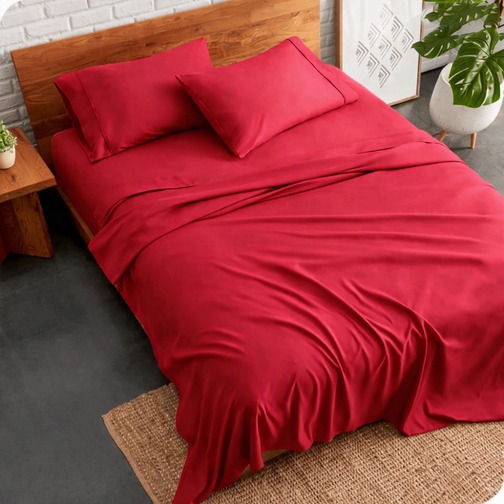 plain bed sheet -rose red