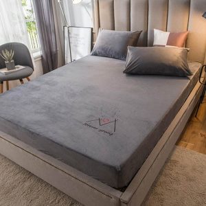 velvet fitted bed sheet grey