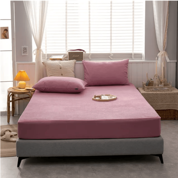 velvet fitted bed sheet - warm coral