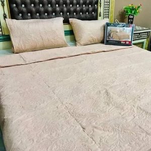 3-Pcs Embossed Fabric Quilted Queen Bedspread Set - Ivory