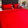 3-Pcs Embossed Fabric Quilted Queen Bedspread Set - Red
