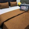 3-Pcs Embossed Fabric Quilted Queen Bedspread Set - Warm Tan