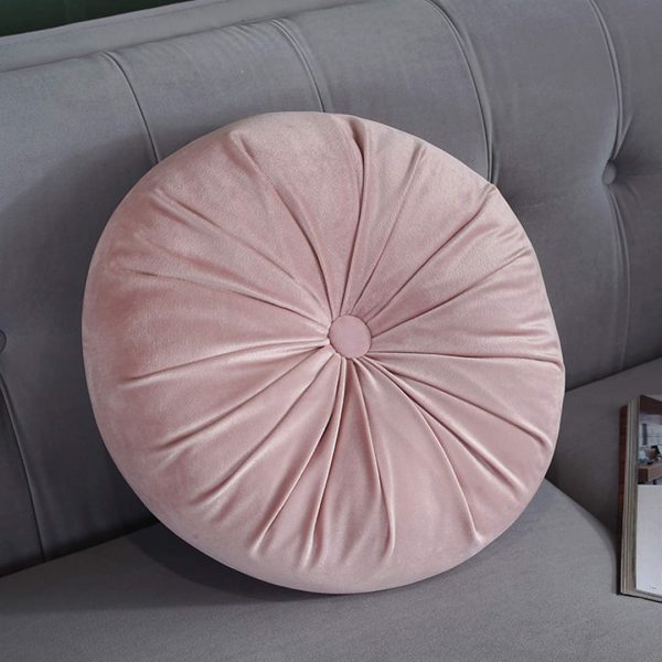 Round Pumpkin Style Plush Pleated Velvet Pink Sofa Cushion