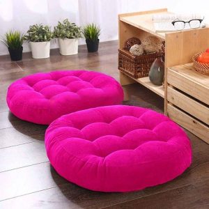 Round Shape Velvet Floor Cushions - Dark Pink