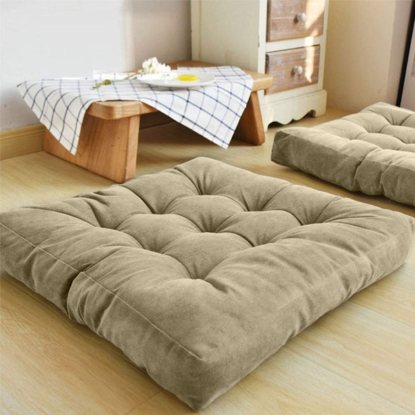 Square Shape Velvet Floor Cushions - Beige