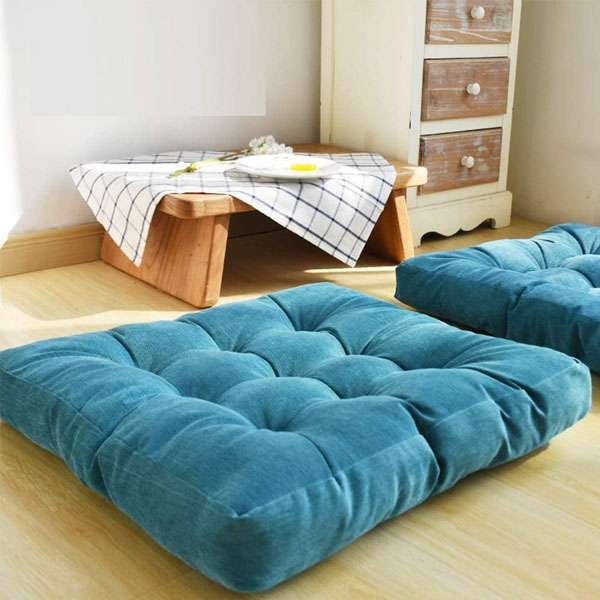 Square Shape Velvet Floor Cushions - Cyan