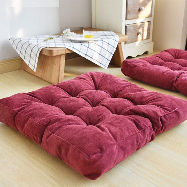 Square Shape Velvet Floor Cushions - Maroon