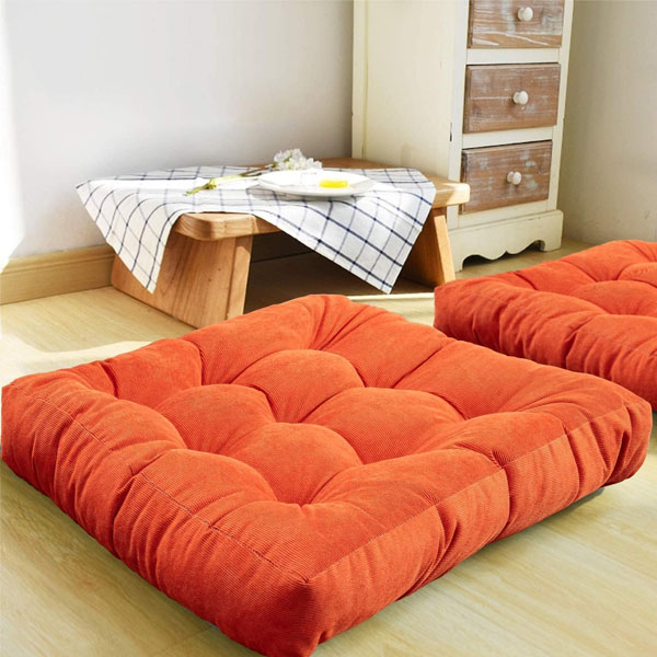 Square Shape Velvet Floor Cushions - Orange