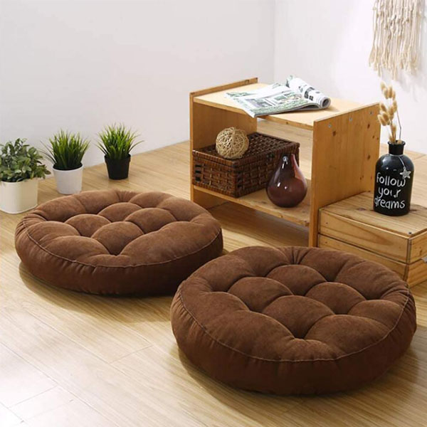 Round Shape Velvet Floor Cushions - Brown