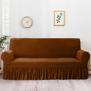 Ruffle Skirt Mesh Fabric Sofa Slipcover - Light Brown