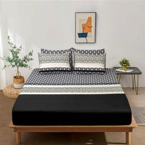 MOSAIC BLACK PRINTED FITTED SHEET