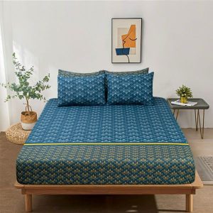 HAZY BLUE PRINTED FITTED SHEET