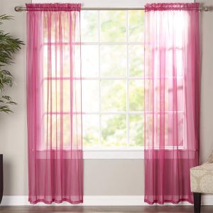 Net Curtains Polyester Sheer Panel - Hot Pink