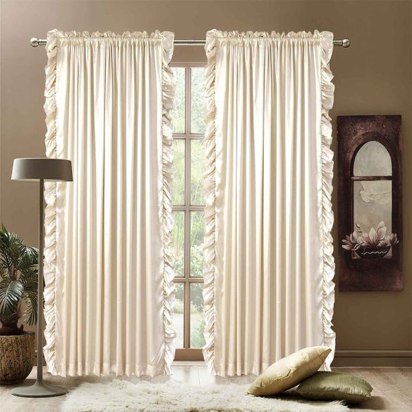 Ruffle curtain luxury silk fabric vertical - Beige