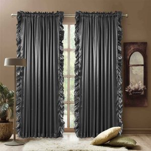 Ruffle curtain luxury silk fabric vertical - Grey