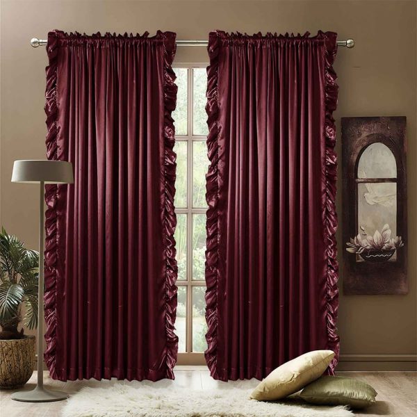 Ruffle curtain luxury silk fabric vertical - Maroon