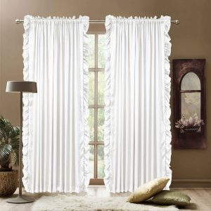 Ruffle curtain luxury silk fabric vertical - White
