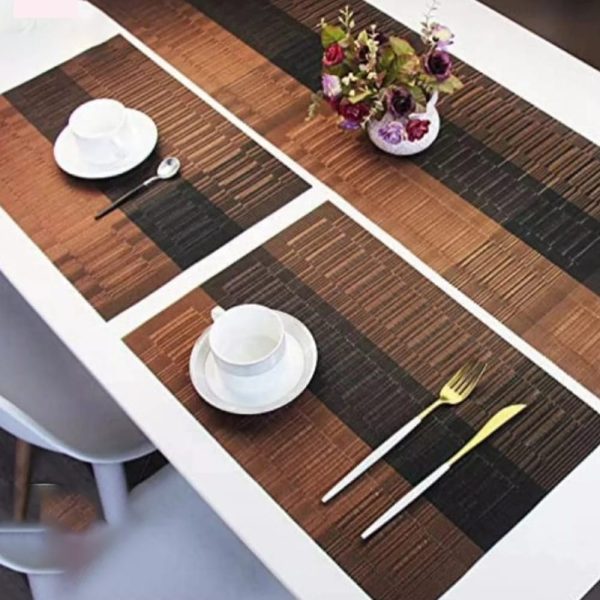 7 Pcs Table Mats & Table Runner Set Heat Resistant Placemats, Dining Table Placemats Brown