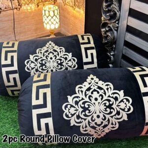 2 Pcs Premium Velvet Round Pillow Cover - Black