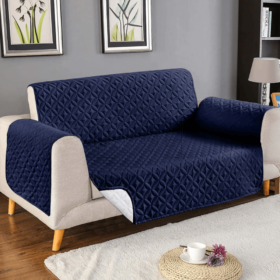 Elegant Ultrasonic Quilted Sofa Cover - Blue - Anti Slip