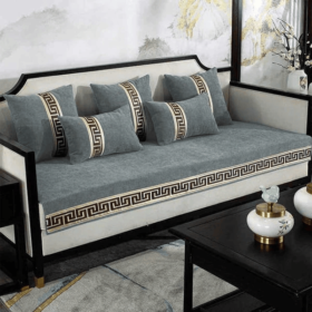 Premium Versace Velvet Sofa Cover - Grey - Anti Slip
