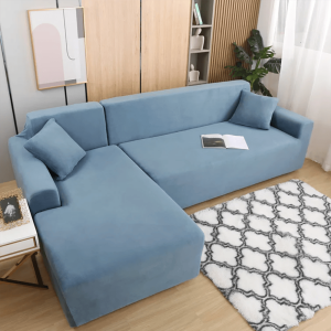 L-Shape Jersey Sofa Cover Sky Blue