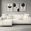 L-Shape Strip Design Velvet Sofa Cover - White