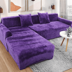 L-Shape Velvet Sofa Cover - Purple