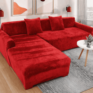 L-Shape Velvet Sofa Cover - Red
