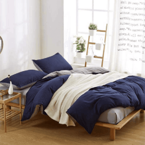 Reversible Rich Cotton Duvet Cover - Blue & Grey