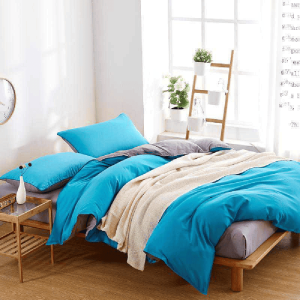 Reversible Rich Cotton Duvet Cover - Cyan & Grey