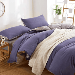 Reversible Rich Cotton Duvet Cover - Lavender & Grey