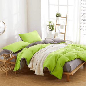 Reversible Rich Cotton Duvet Cover - Lime Green & Grey