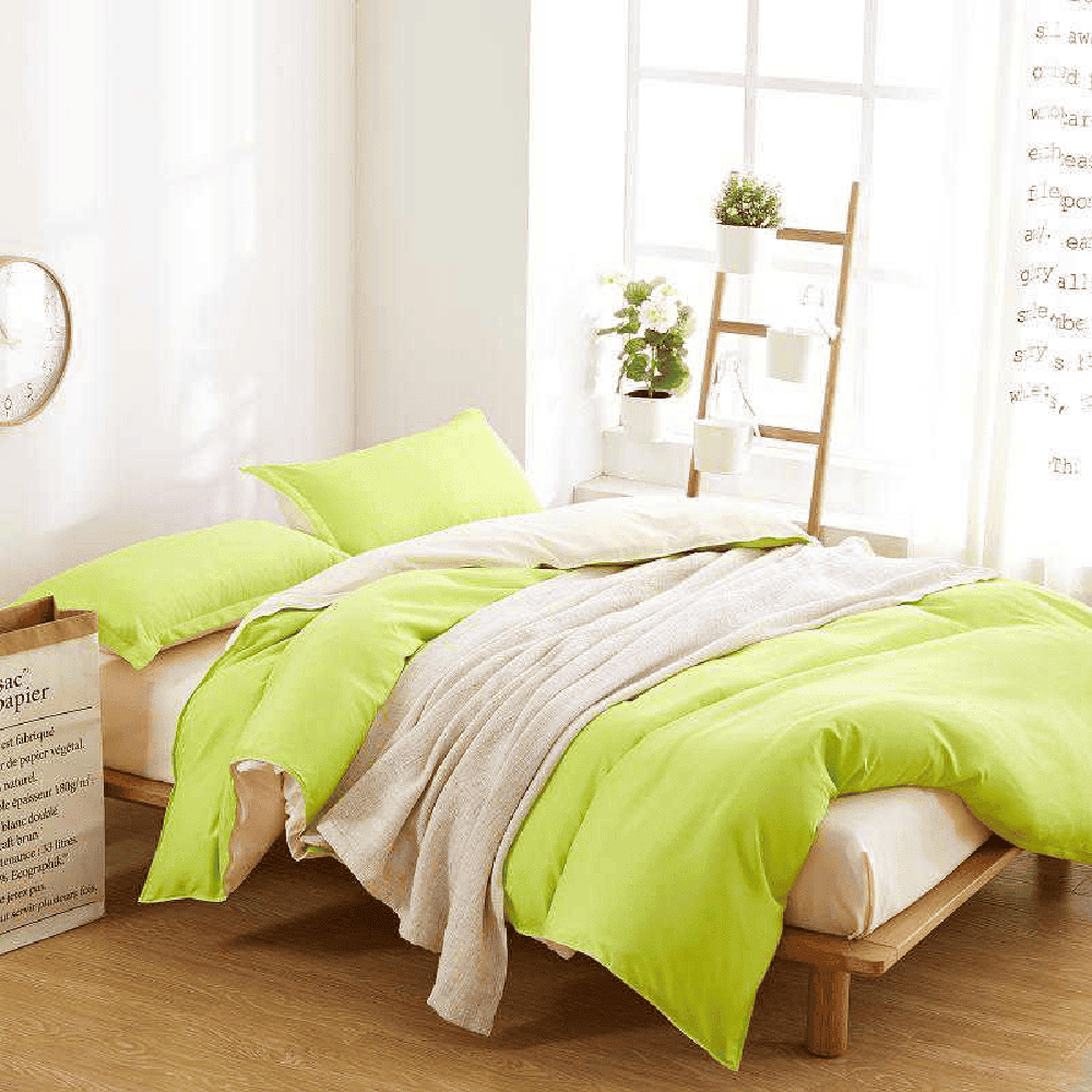 Reversible Rich Cotton Duvet Cover - Lime Green & Off White