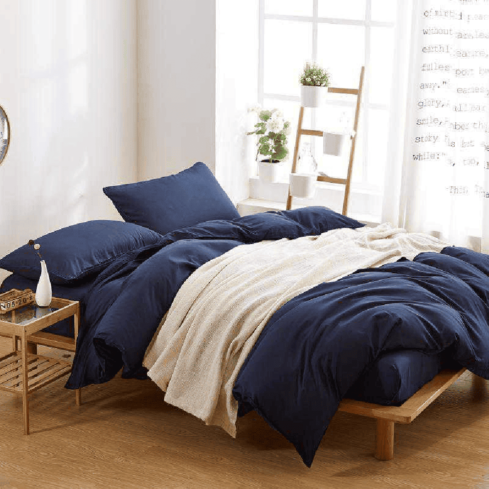 Reversible Rich Cotton Duvet Cover - Navy Blue