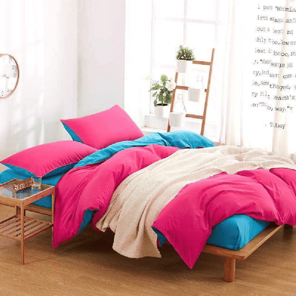 Reversible Rich Cotton Duvet Cover - Pink & Cyan