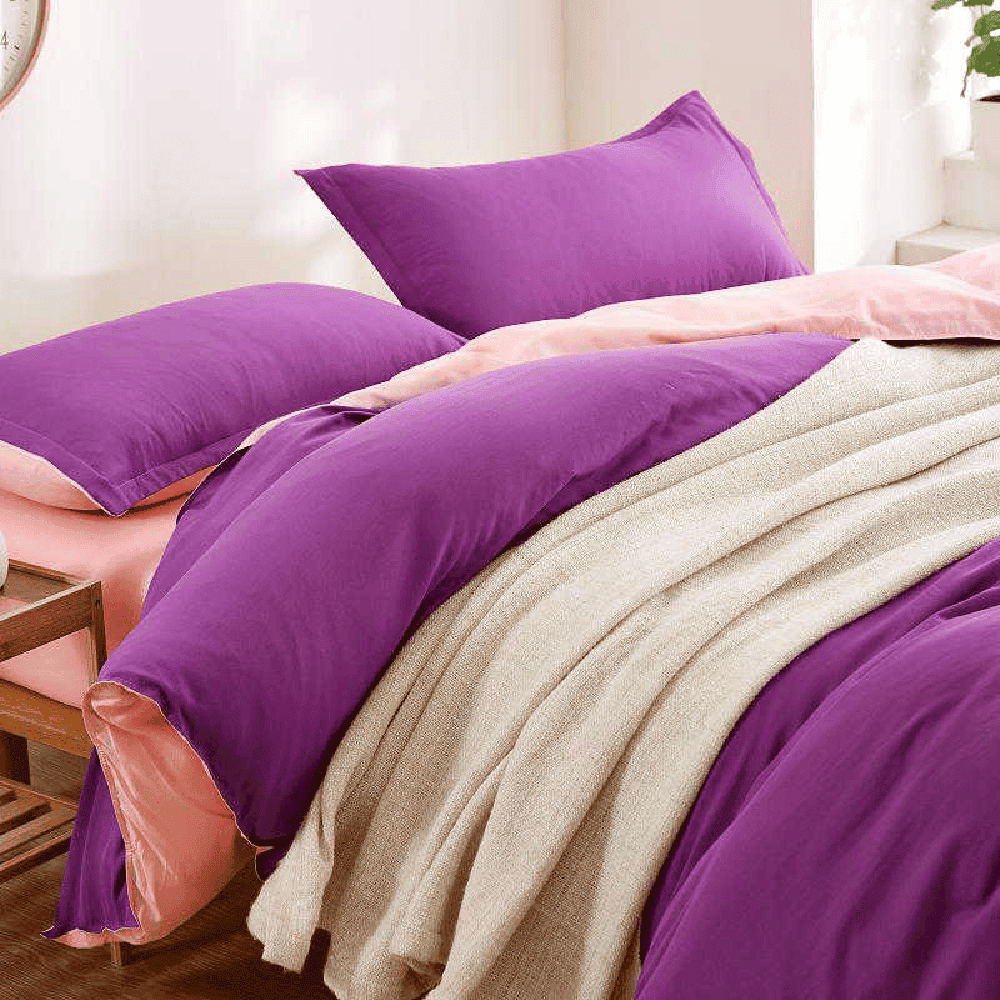 Reversible Rich Cotton Duvet Cover - Purple & Pink