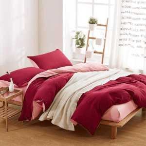 Reversible Rich Cotton Duvet Cover - Red & Pink