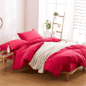 Reversible Rich Cotton Duvet Cover - Rose Red