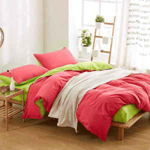 Reversible Rich Cotton Duvet Cover - Rose Red & Lime Green