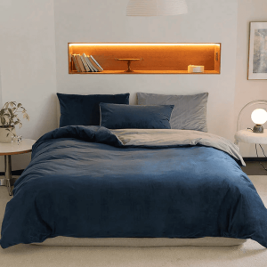 Reversible Velvet Duvet Cover - Blue & Grey