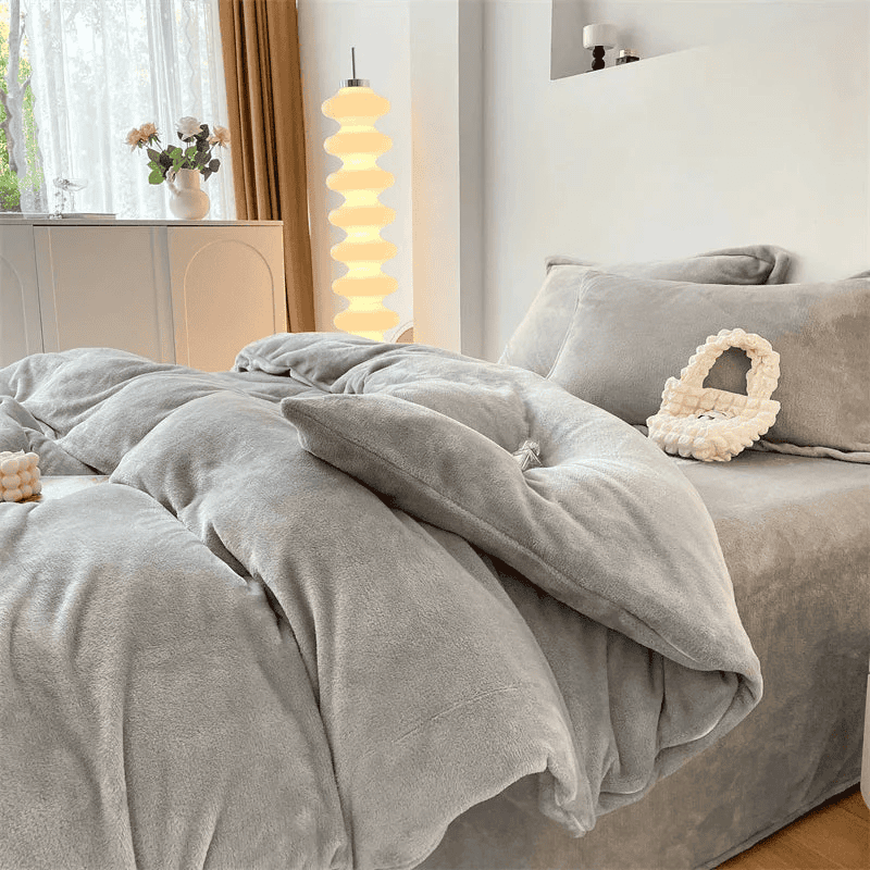 Reversible Rich Velvet Duvet Cover - Light Grey